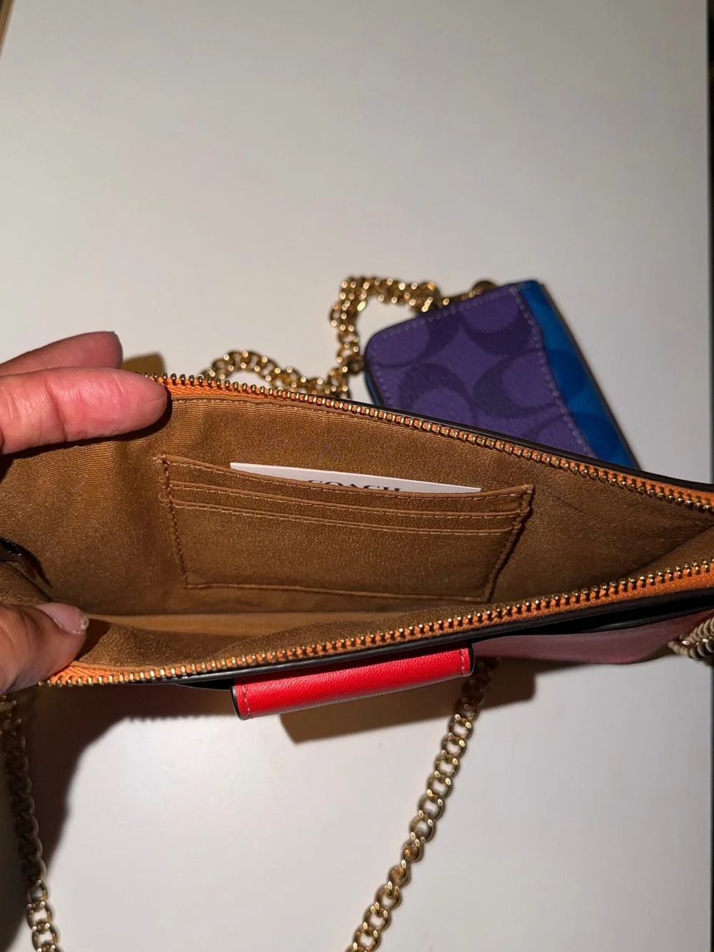 Coach Colorblock Signature Crossbody Bag in Pink/Orange/Blue/Purple/Red